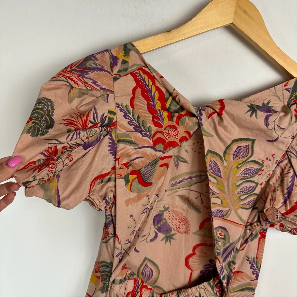 See By Chloe Floral Puff Sleeve Mini Dress Sz 4 Open Twist Back - Image 12