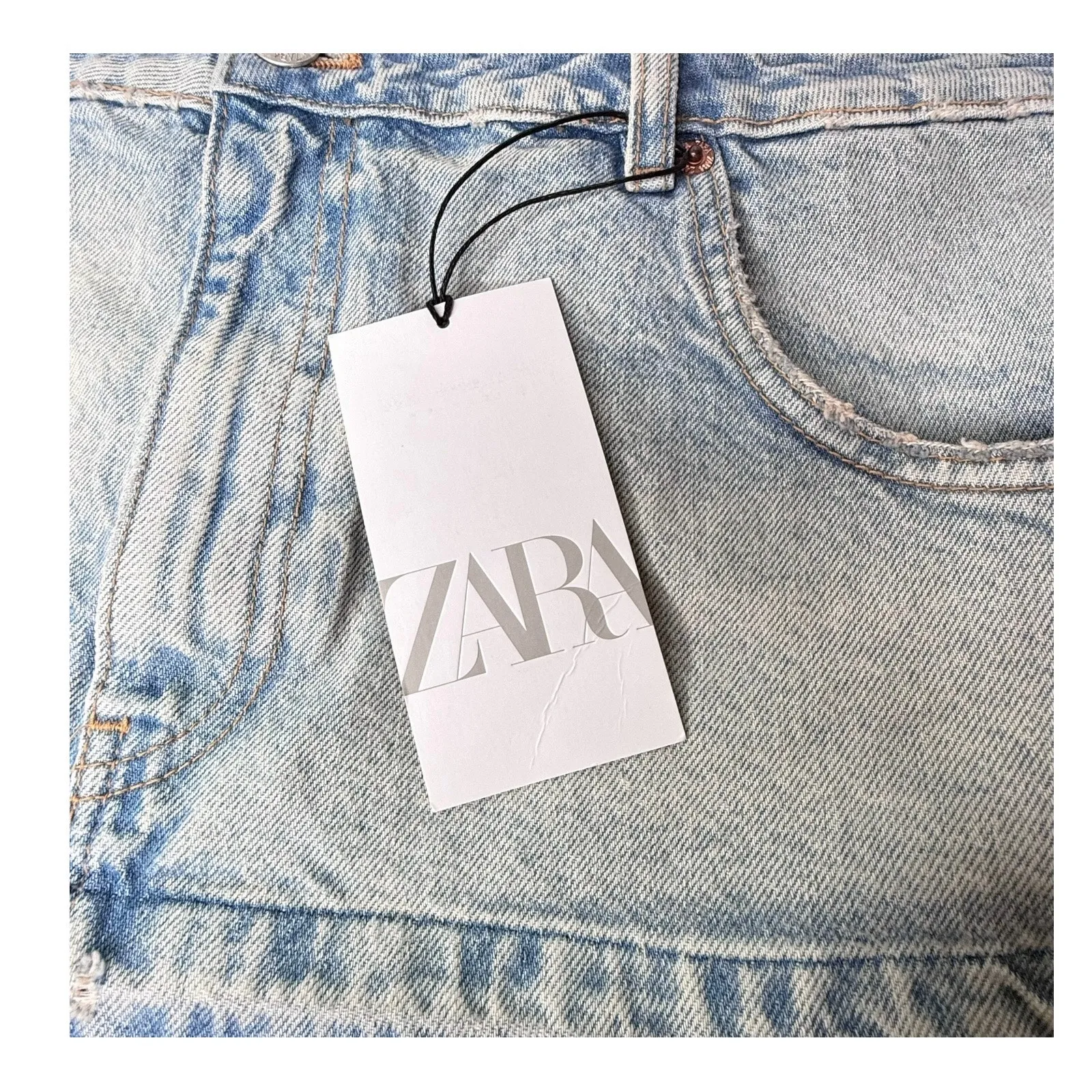 NEW ZARA Denim CROP TOP Spaghetti Strap Jean Short TANK Shirt Women's MED Blue! - Image 2