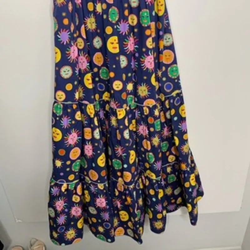 Celia B Atlas Dress Midi Navy Multi Womens New Size Medium Summer Belted Blue - Image 13