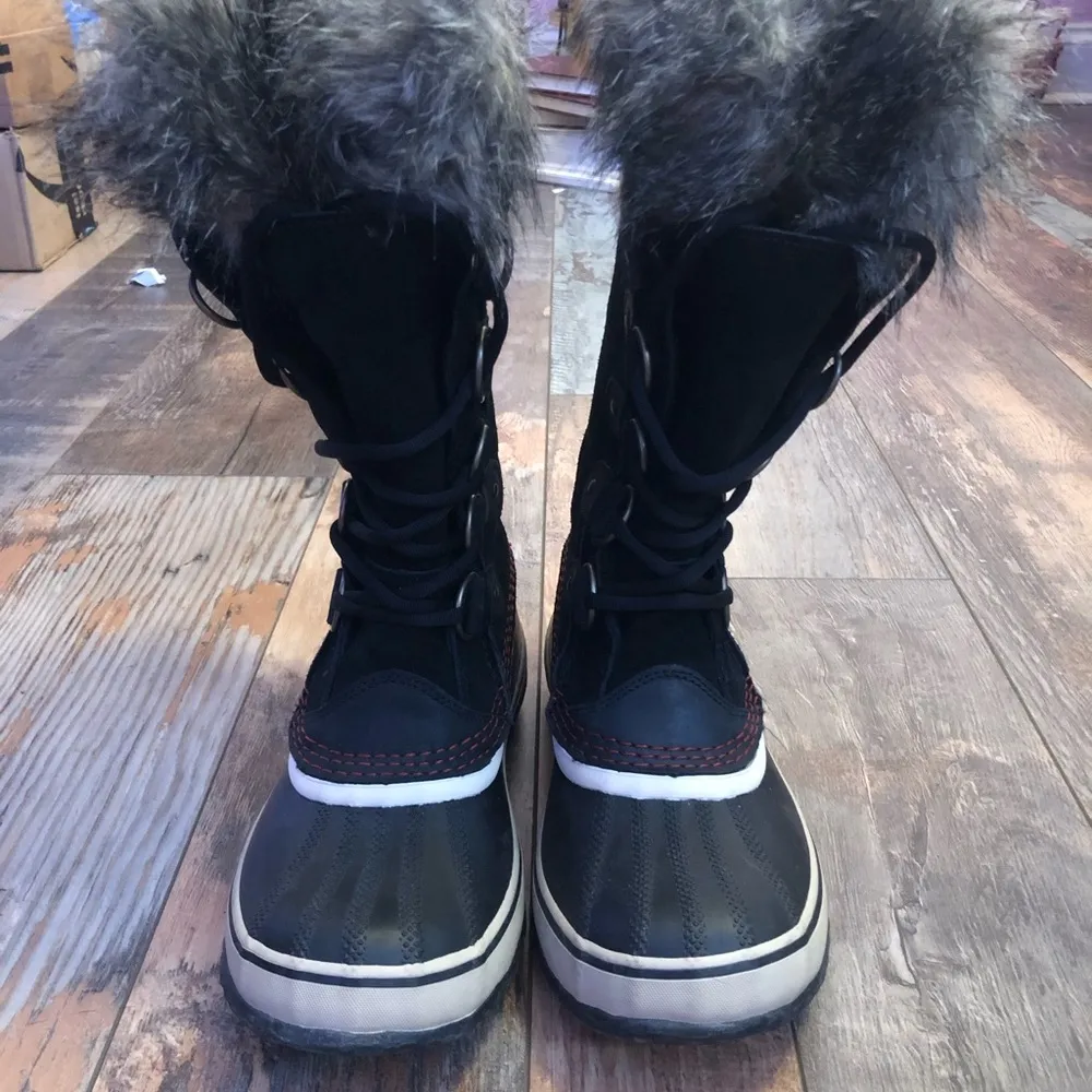 JCREW Sorel Suede Womens Joan of Arctic Boots Fur 7 $168 black shoes snow - Image 2
