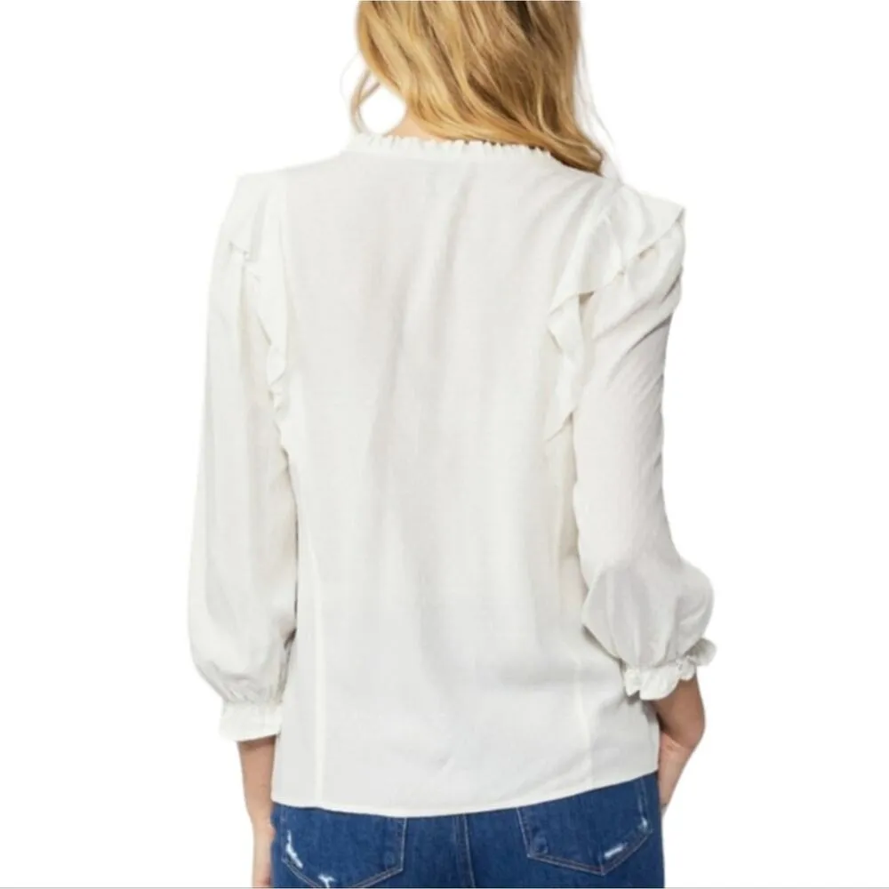 Paige Kaydynn Blouse Womens Medium White Ruffled Pullover Top Shirt Boho Cottage - Image 2