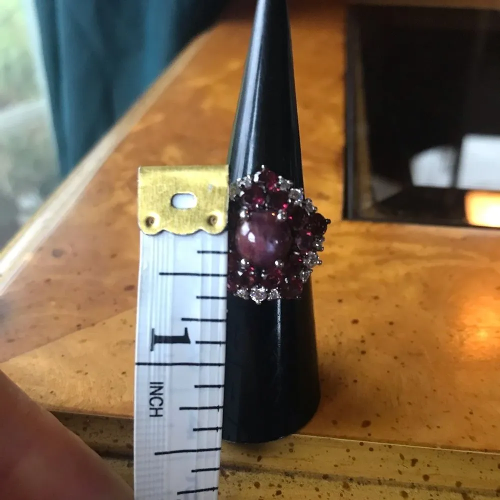 Natural Star Ruby Sterling Silver Cocktail Ring Size 5 Purple - Image 7