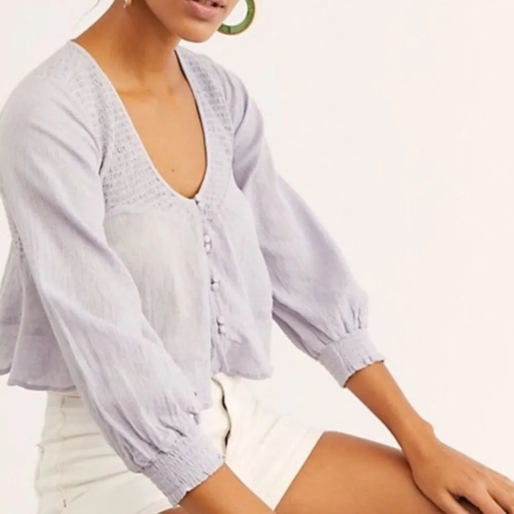 FREE People Waiting on Summer Smocked Crop Top Lilac Lavender Purple- Size Small - Image 4