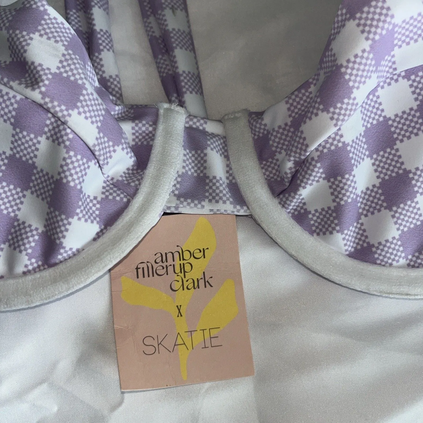 Skatie swimsuit top bikini M purple check ginham swim beach preppy NWT - Image 3