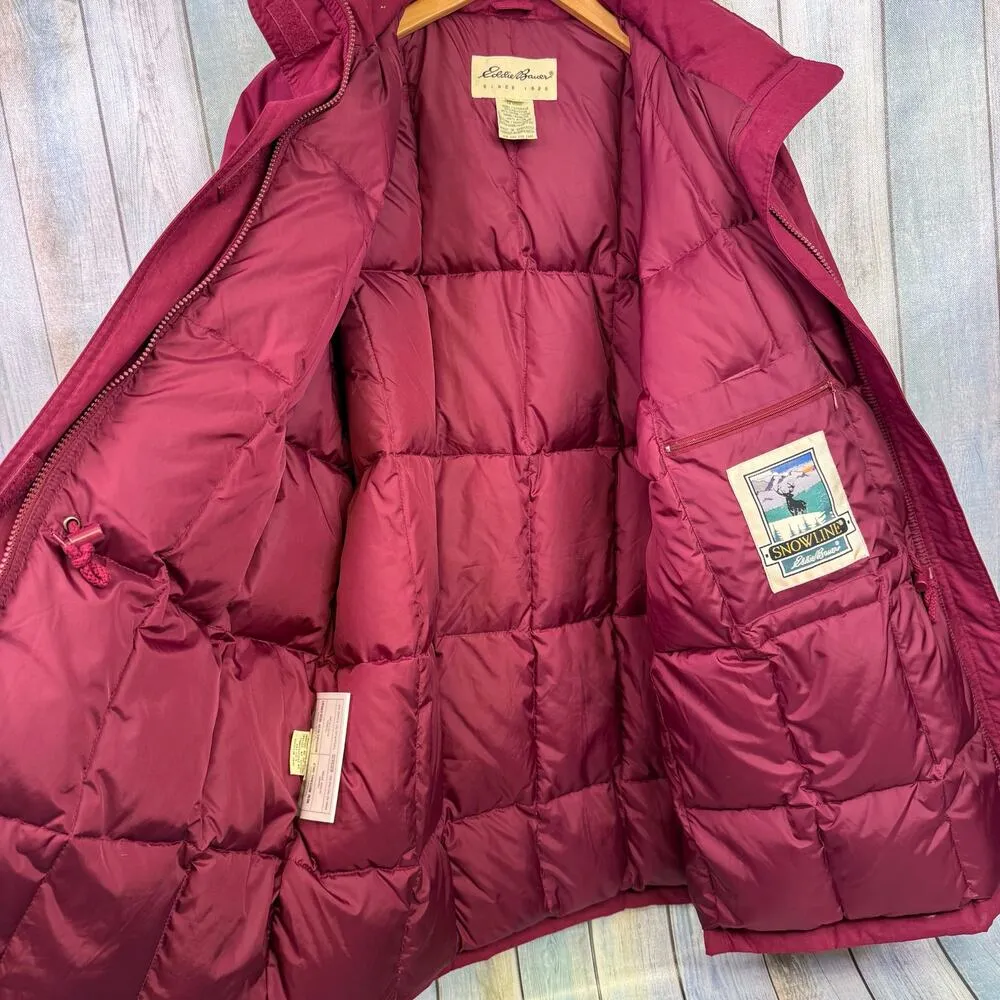 Eddie Bauer Snowline Goose Down Puffer Snow Coat Large Maroon Vintage Long Ski - Image 4