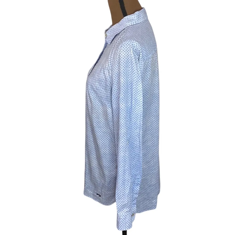 Talbots casual cotton button down shirt micro maple leaf print beige blue sz S - Image 3