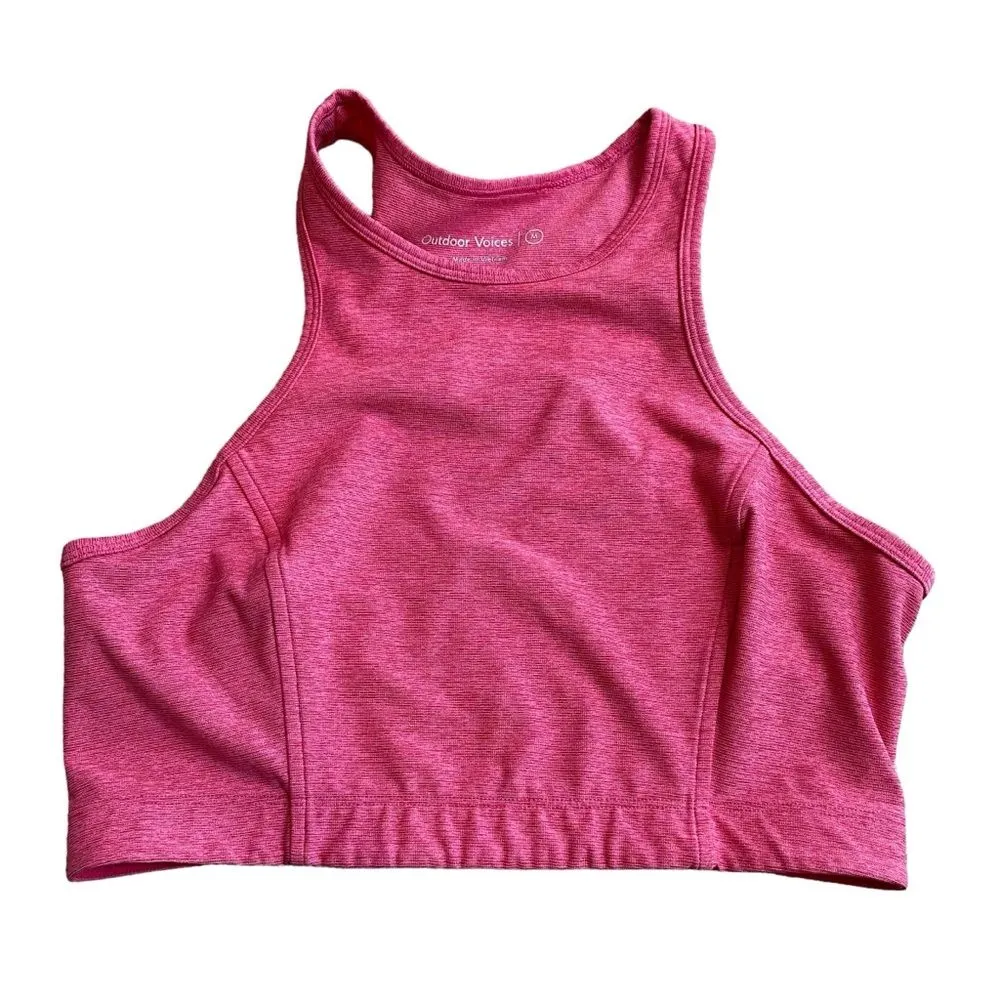 Outdoor Voices Women’s M Athena Crop Top Berry‎ Pink Heather High Neck Sport Bra - Image 2