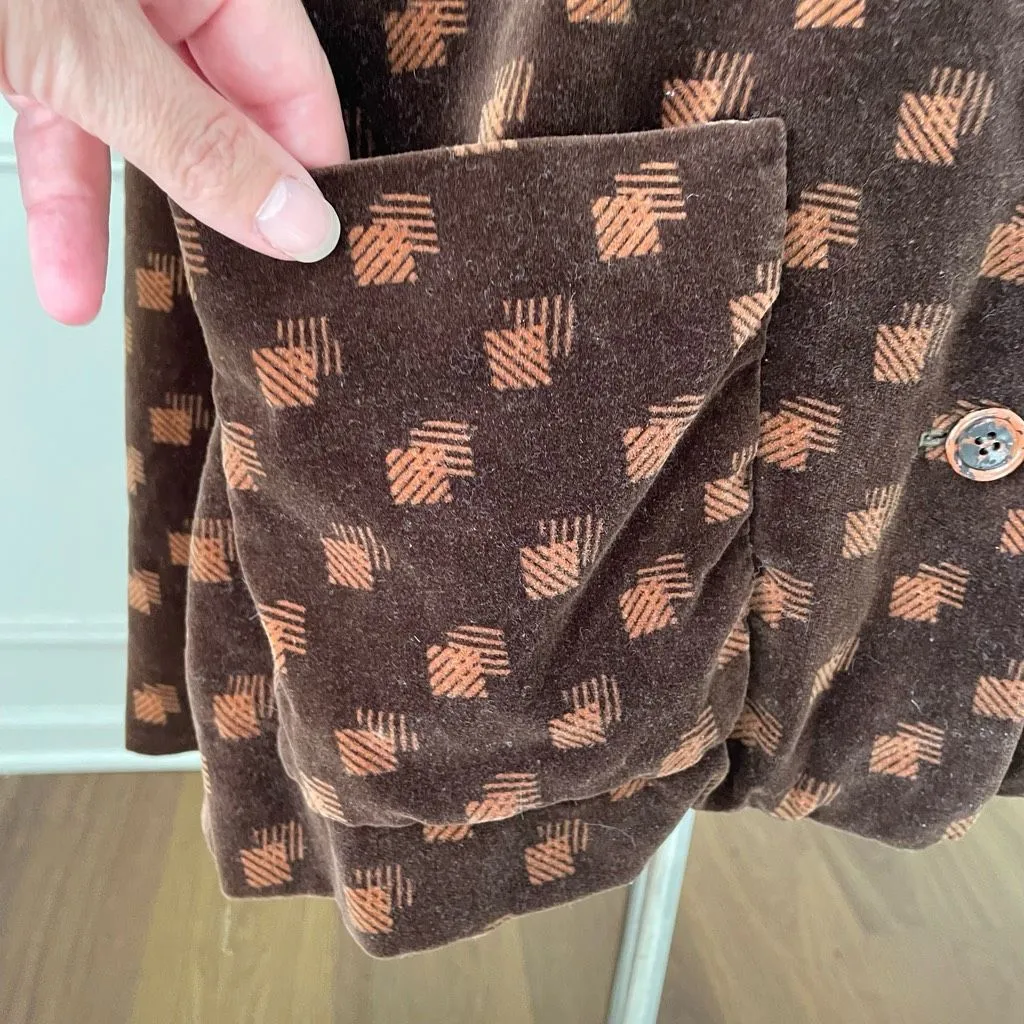 Vintage 70s Gloria Sachs Velveteen Barrymore Dagger Collar Button Blazer Jacket Brown Size M - Image 6