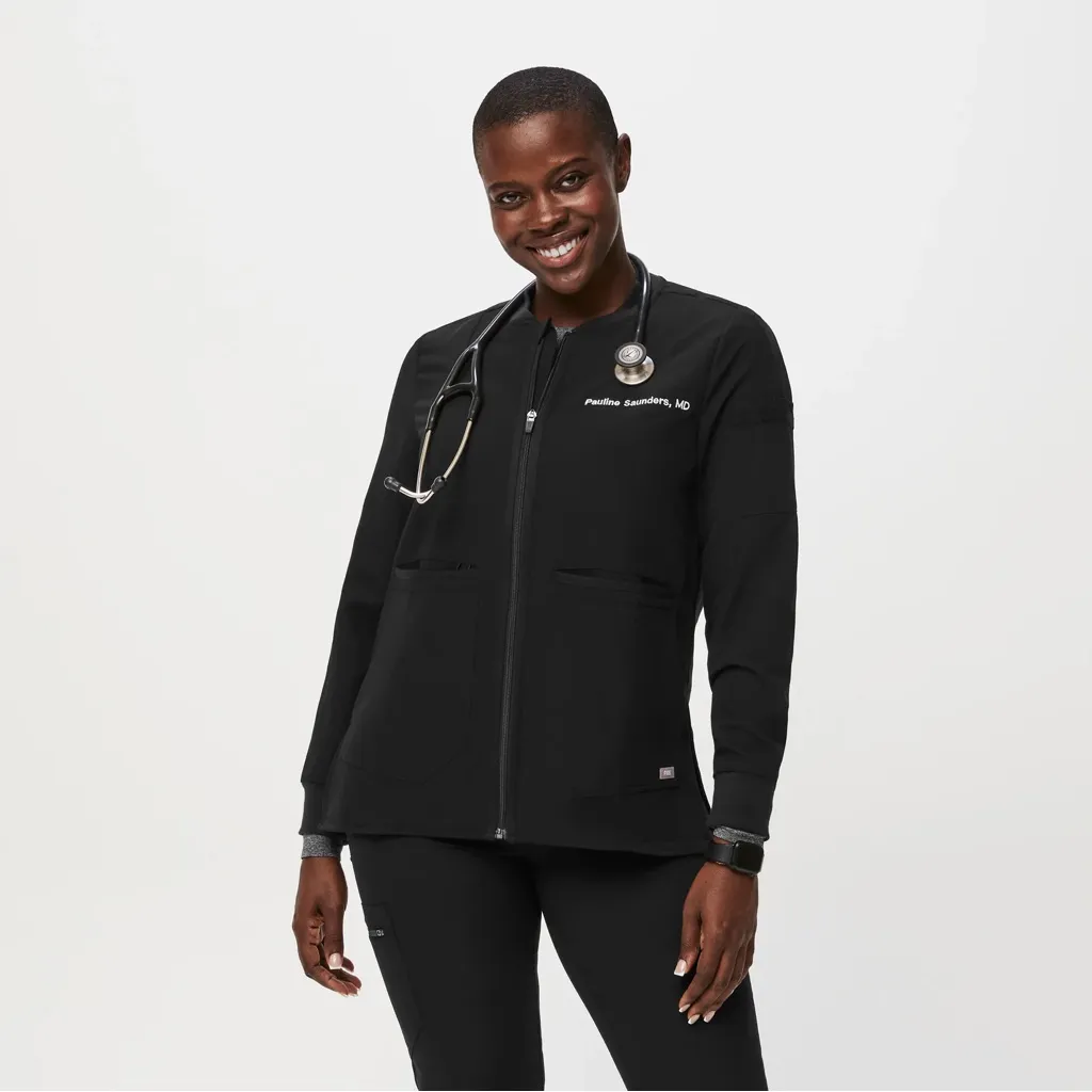 Figs Bellery Scrub Bomber Jacket Black Womens Size XXL Hospital Uniform Nurse - Image 2