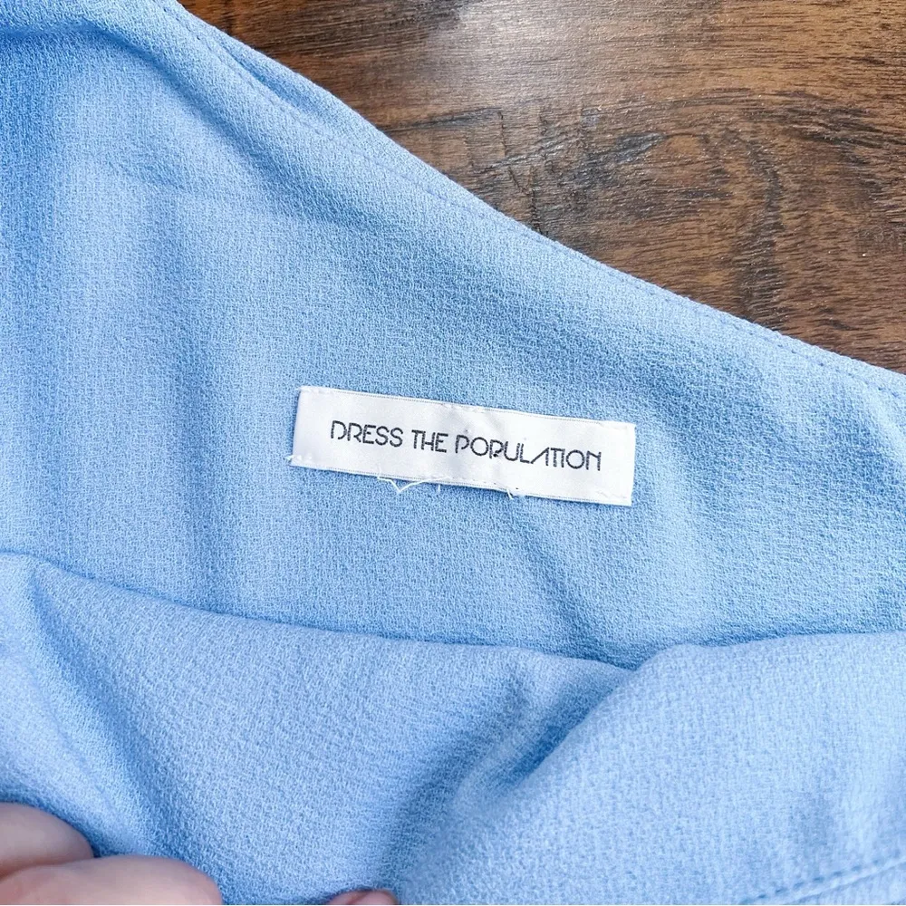 Dress The Population • Raquel Dress one shoulder Ice Blue ruffle flounce trumpet - Image 3