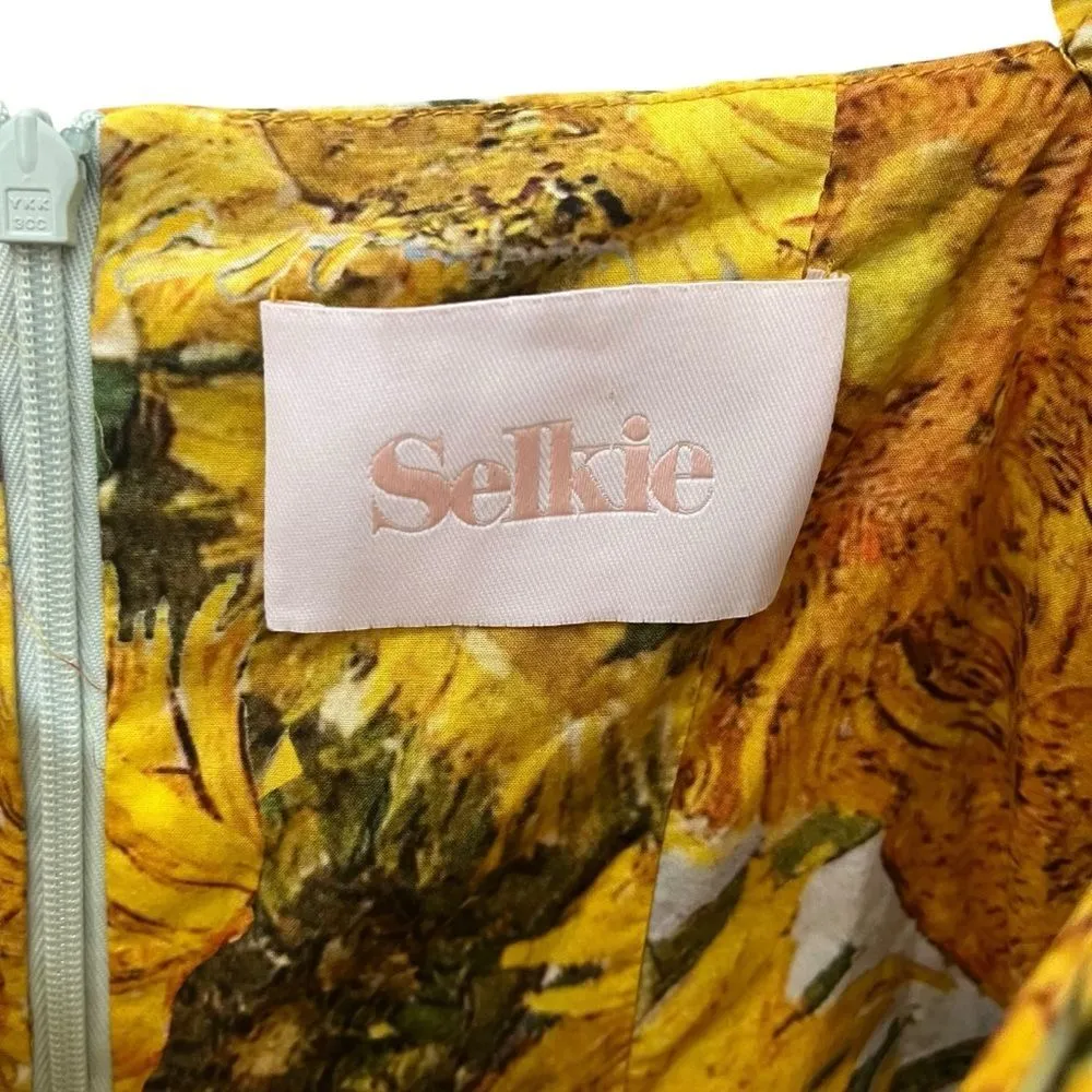 Selkie Sunflowers Tea Rose Dress Women’s Size Small Yellow Cotton Puff Sleeve - Image 14
