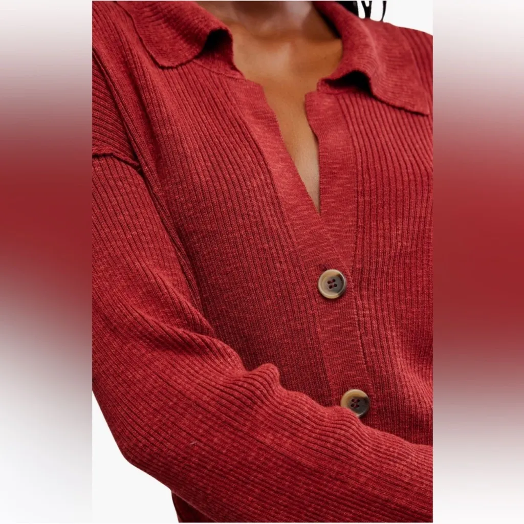 Free People Ella Button-Up Sweater Cardigan Russet Acorn Womens M - Image 3