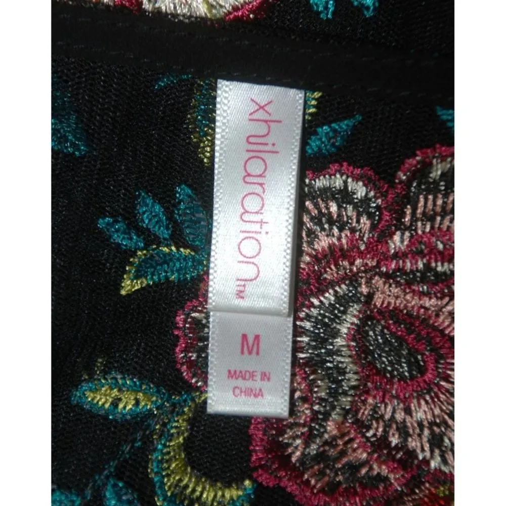 Xhilaration Ladies Black Floral Embroidered Mesh Shift Dress Size M Whimsy Goth - Image 11