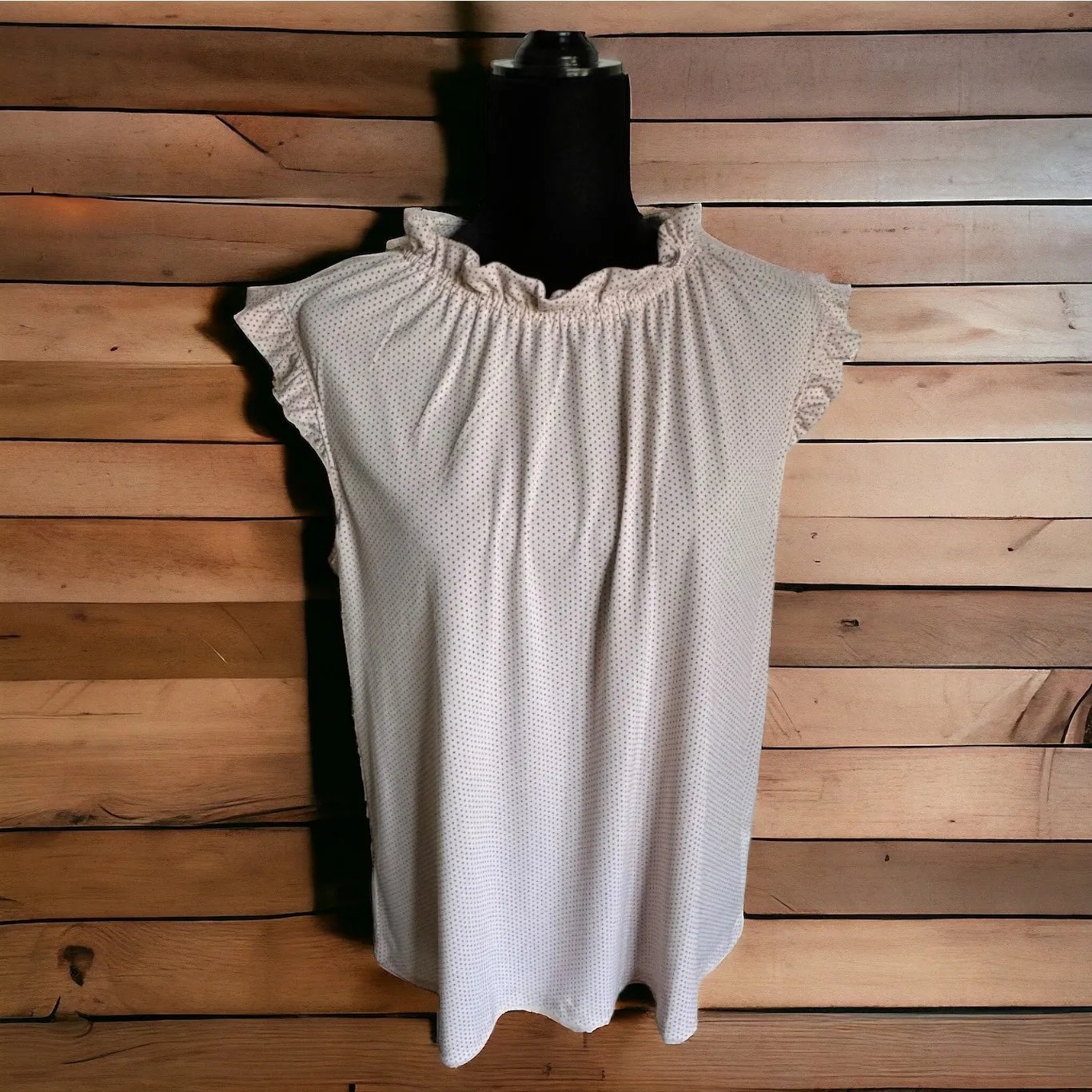 Adrianna Papell Womens Tank Sz XL Pink Black Polka‎ Dot Ruffle Mock Neck NEW - Image 3