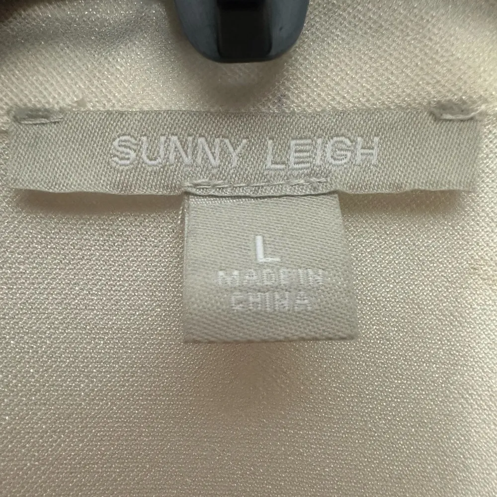 Sunny Leigh Button Front Mesh Blouse Size Large In Pearl White Roll Tab Sleeve - Image 7