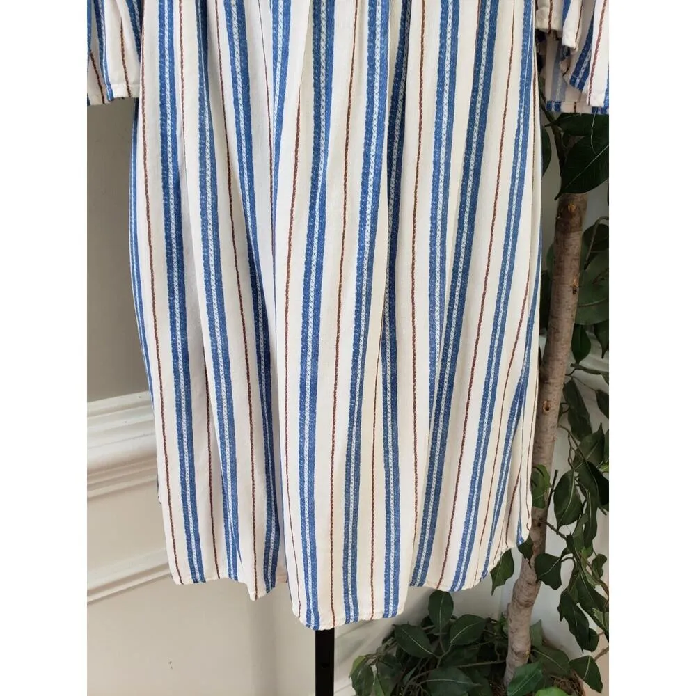 Magnolia Skye Women Multi Striped Smocked Cold Shoulder Sleeve Mini Dress Size S - Image 6