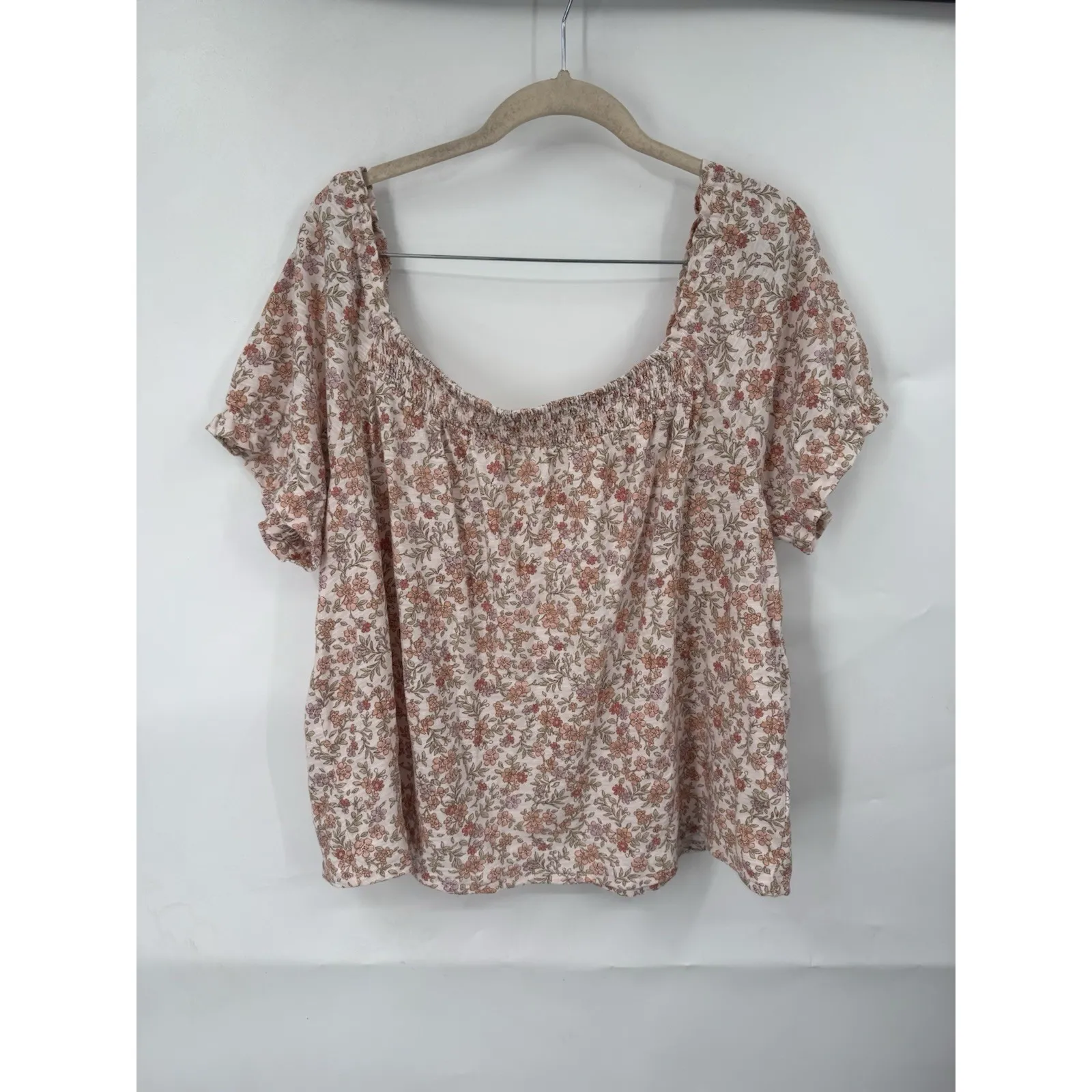 Lucky Brand Square Neck Floral Peasant Top Women Large Cream Prairie Fairy - Image 2