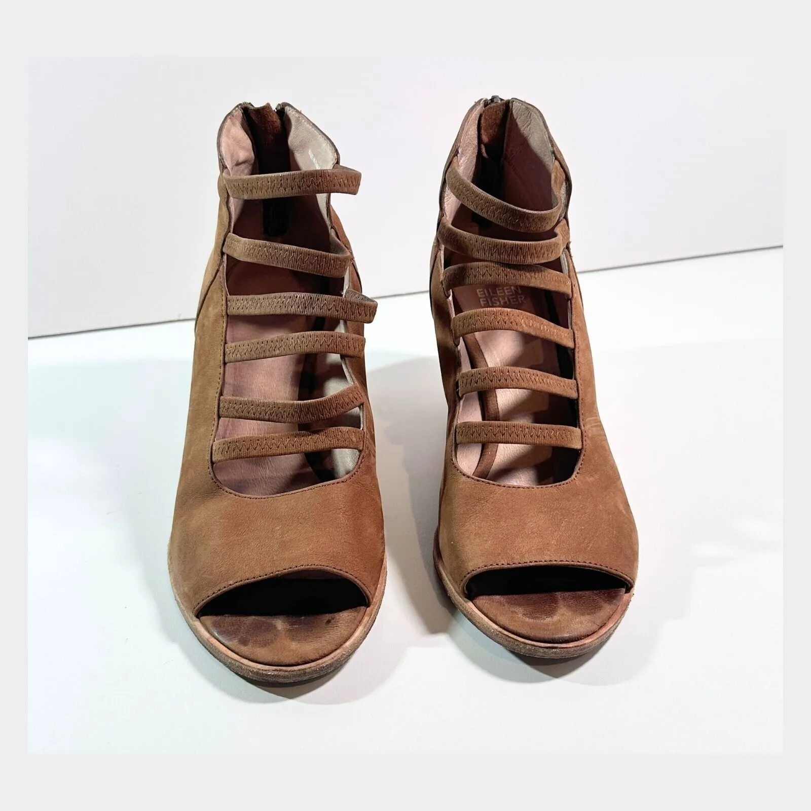 Eileen Fisher Vero Cucio Ankle Boots Sz 7.5 Strappy Peep Toe Western Cowgirl‎ - Image 2