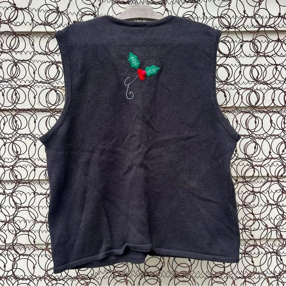 Vintage Ugly Christmas Ornaments Baubles Sweater Vest Bobbie Brooks XL Black - Image 2