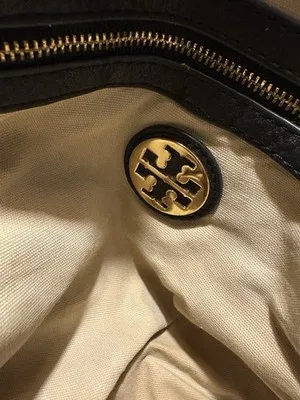 TORY BURCH Maisey Shopper Tote Handbag Soft Black Leather Gold Accents - Image 7