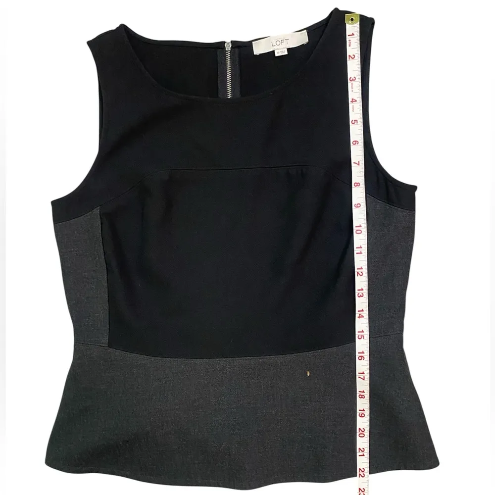 LOFT Black and Heathered Grey Crewneck Sleeveless Peplum Blouse - Image 5