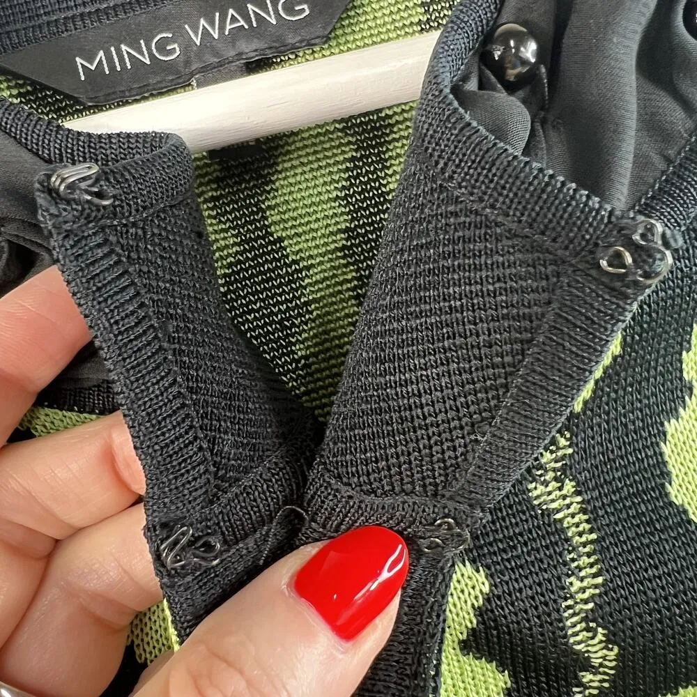 Ming Wang S Small Cardigan Sweater Abstract Knit Jacket Beaded Collar Career - Image 6