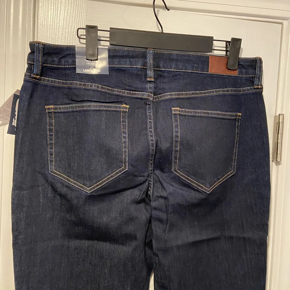 NWT Lands End Size 16 Mid Rise Straight Leg Dark Wash Cotton Stretch Denim Jeans - Image 10