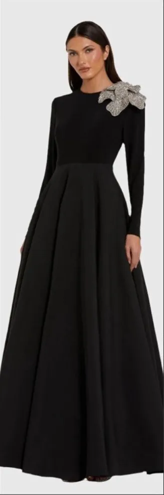 Mac Duggal 11832 Black Long Sleeve Taffeta 3D Flower Ball Gown Dress - Image 2