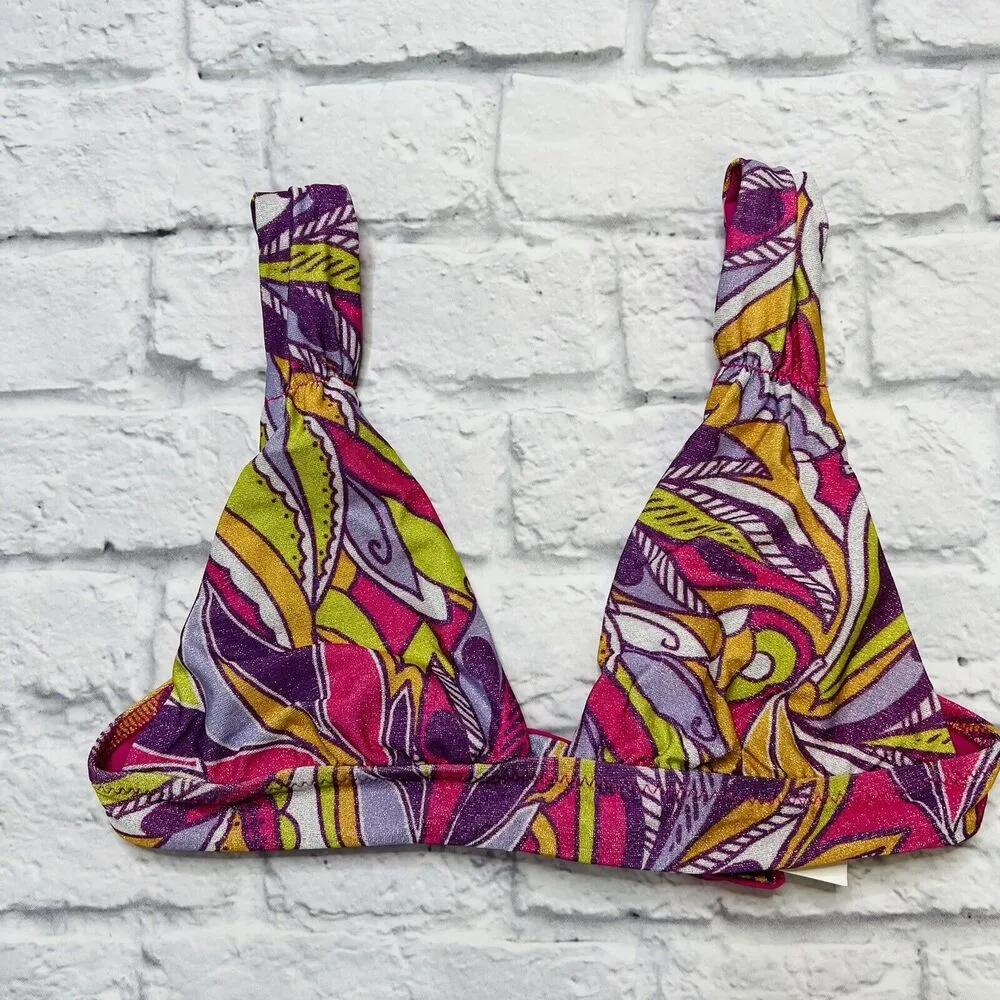 Becca by Rebecca Virtue MULTI Psychedelica Shirred Bikini Swim Top Size M New - Image 2