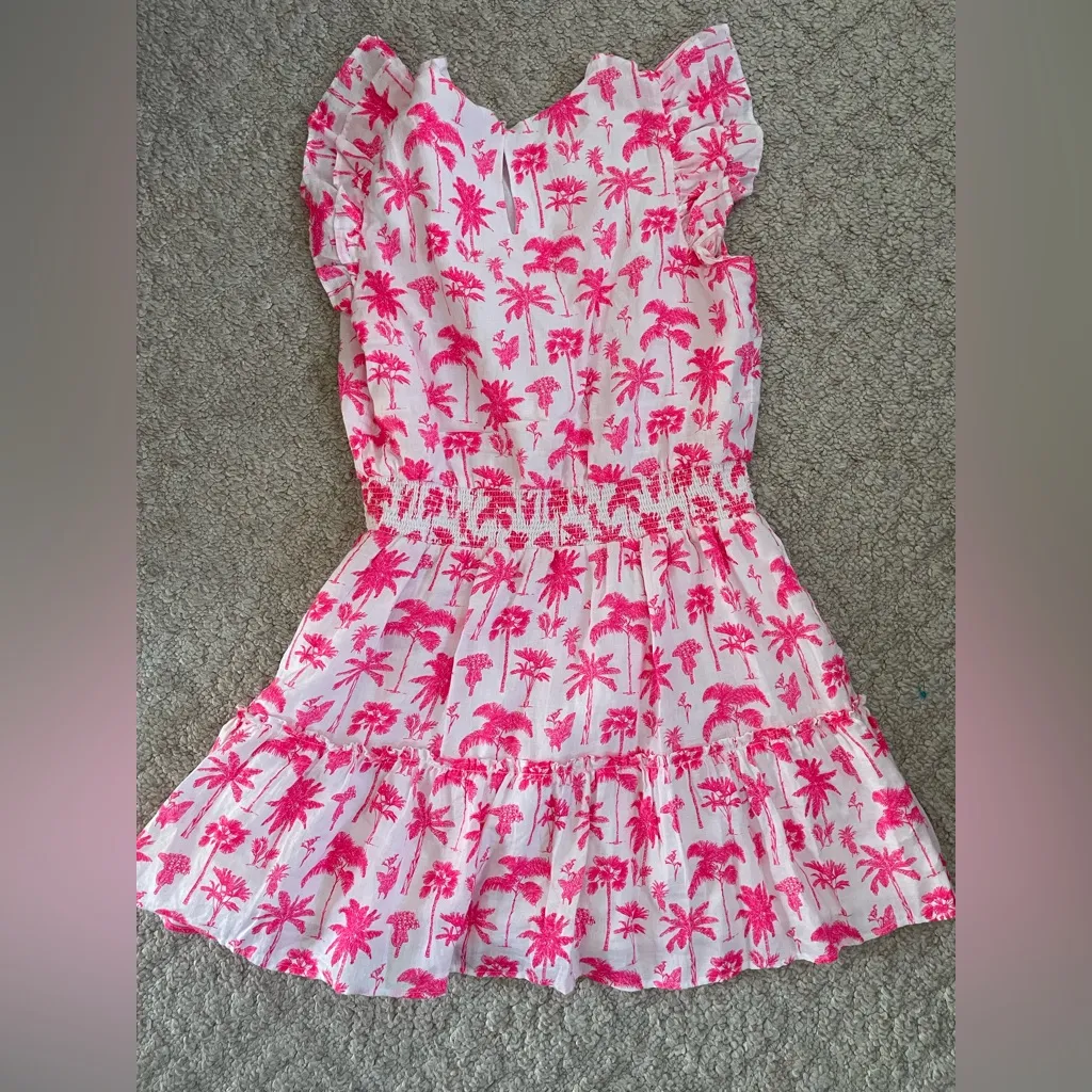 Vineyard Vines Pink Smocked Ruffle Palm Tree Linen Dress - Image 6
