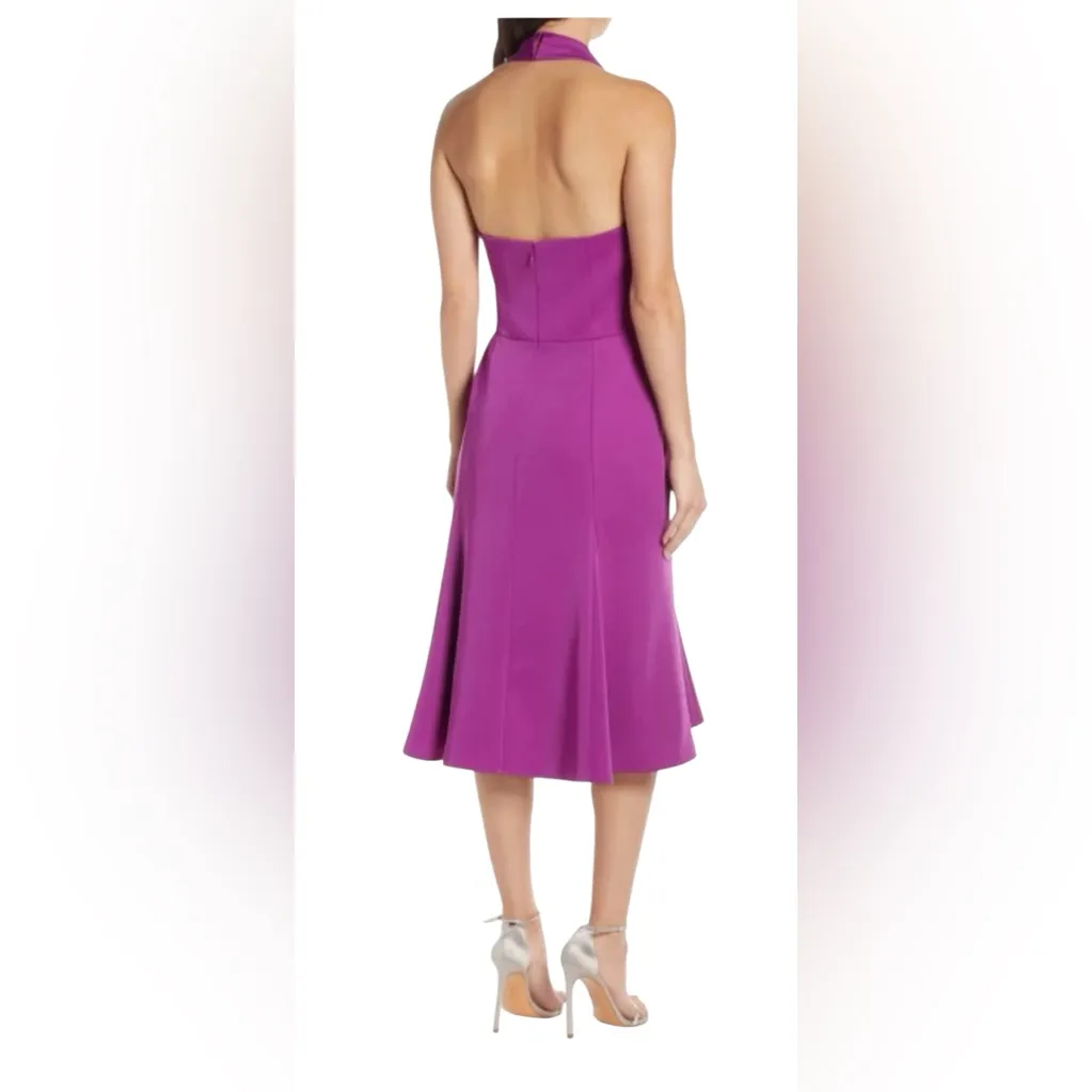 Harlyn Orchid Fit and Flare Halter Dress Plunging Drape Neckline Open Back XL Purple - Image 3