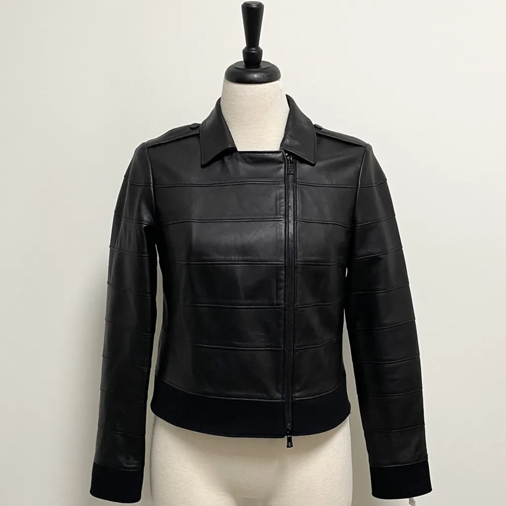 Tory Burch Black Leather Lila Jacket NWT 6 Zipper Closure Layer Seams Lined - Image 2
