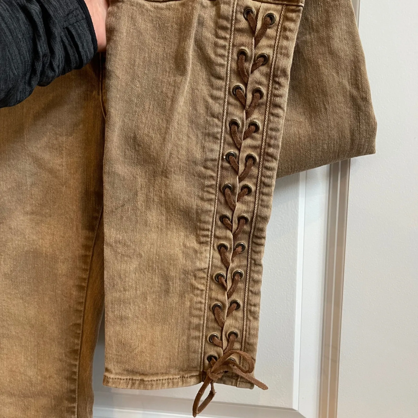 Polo Ralph Lauren‎ Tompkins Skinny Jeans Tan Lace Up Ankle Women Size 29/8 - Image 5