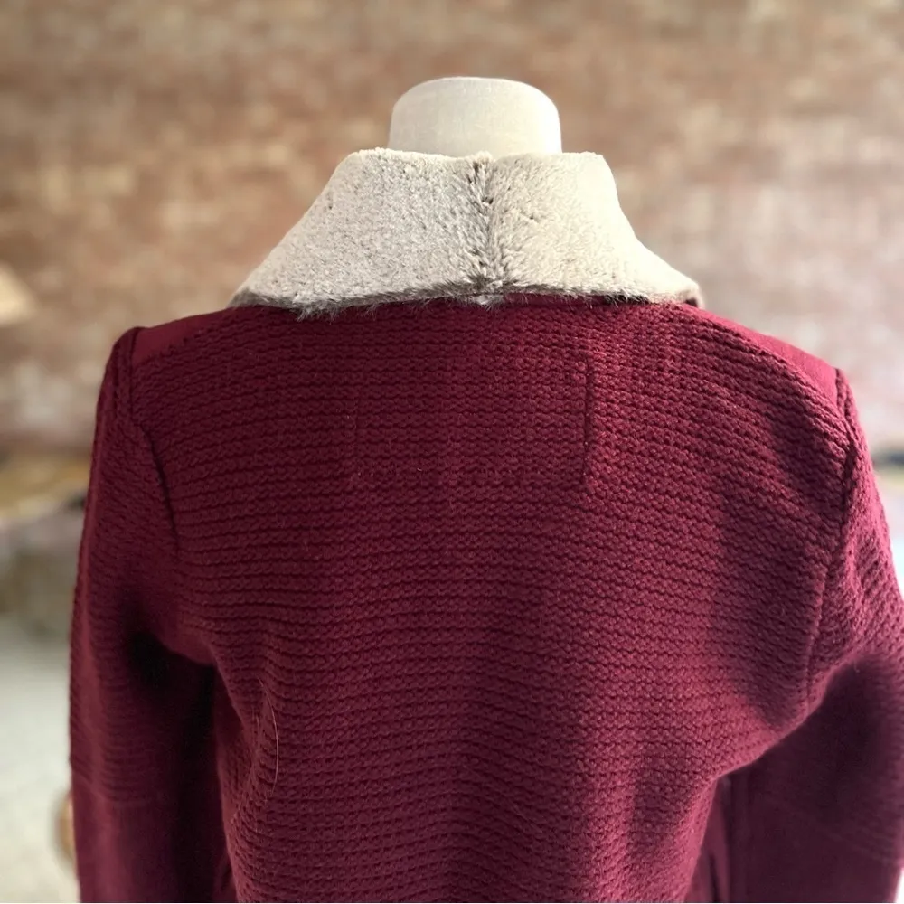 BNCI by Blanc Noir Jacket Plum Faux Suede Fur S Chic Winter Knit Sleeve Purple - Image 10