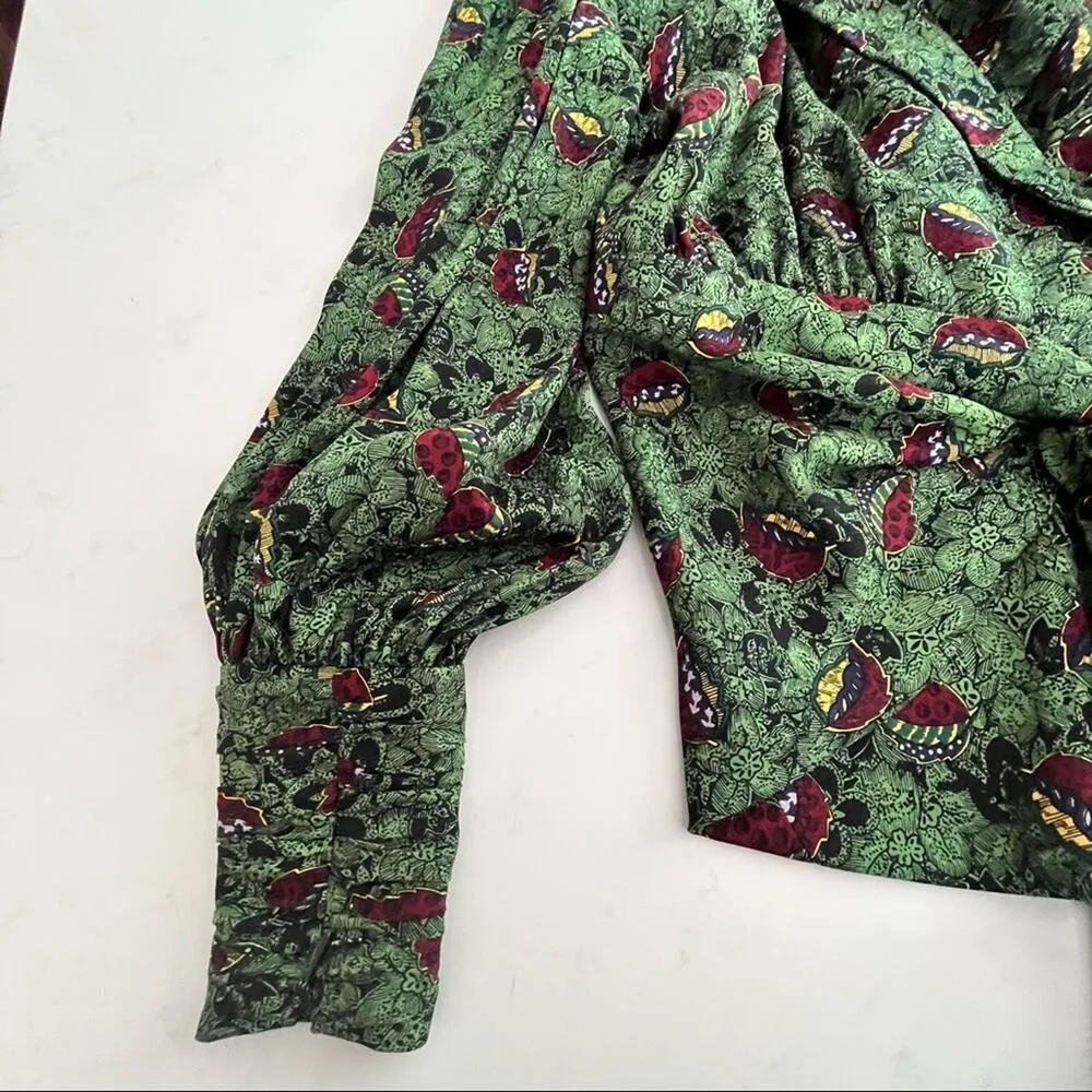 Vintage Stanley Platos green multi floral wrap tie waist blouse size 4 - Image 11