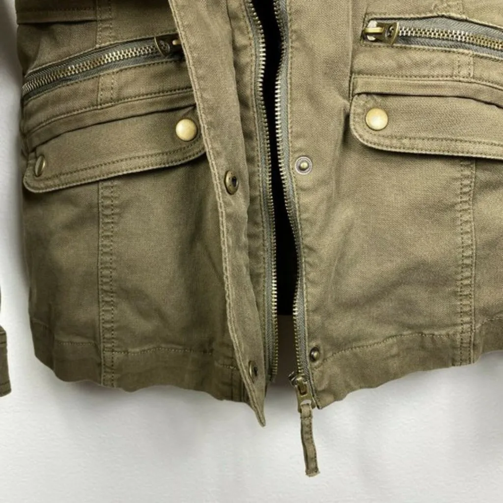 Lucky Brand Jacket Womens‎ XS Army Green Zip Up Snap Button Pockets Stretch - Image 7