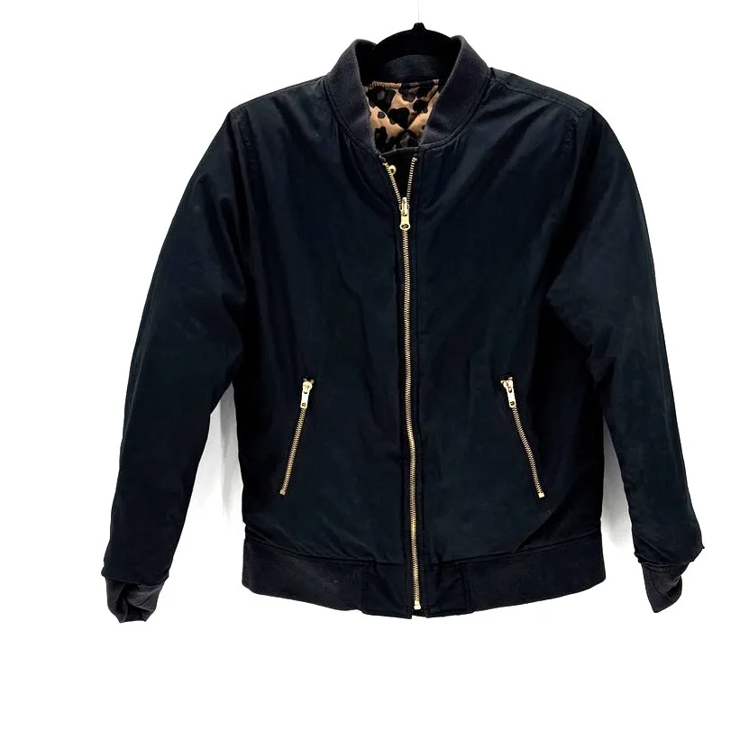 Gap reversible bomber jacket leopard print black size S casual quilted versatile - Image 3