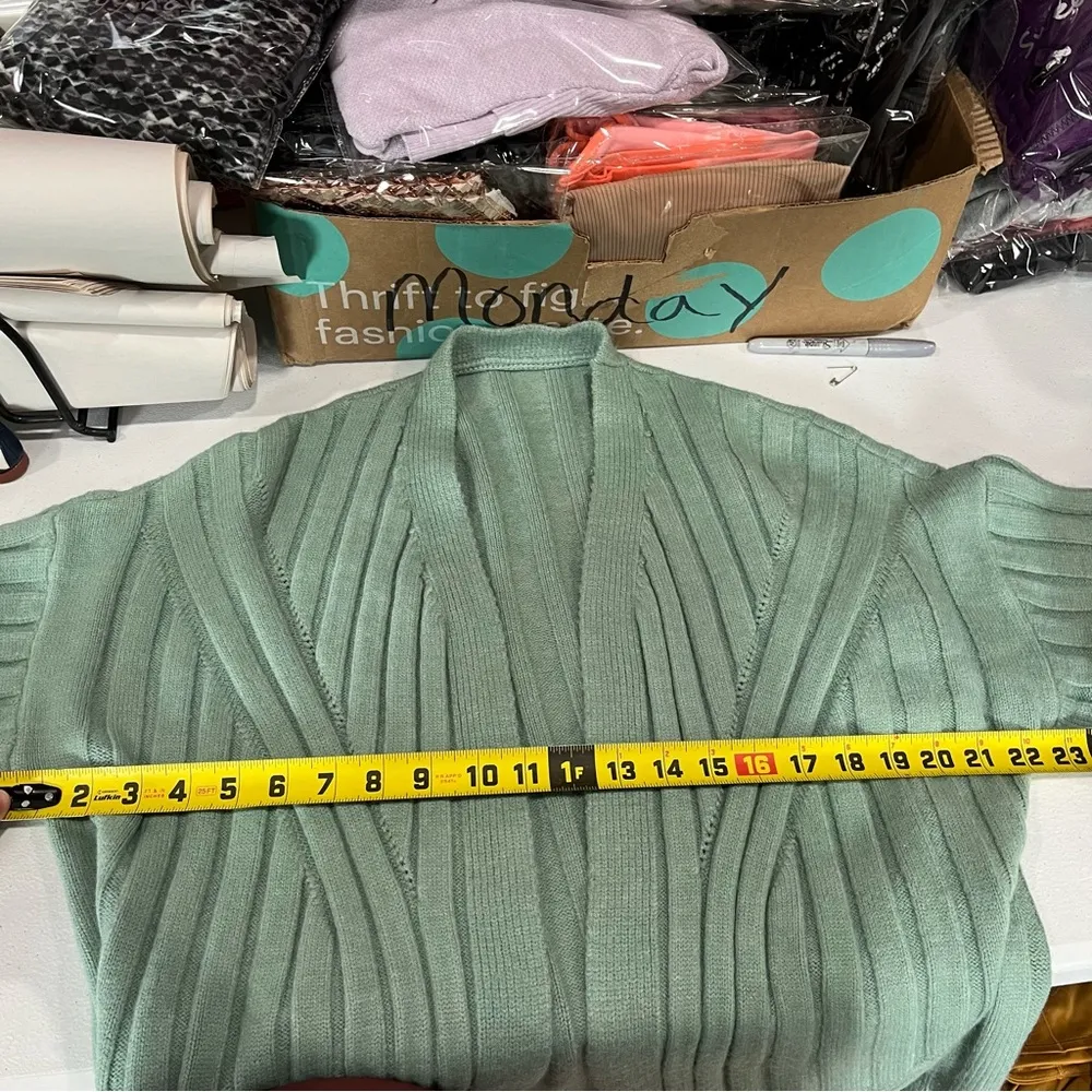 New! Chicwish Green Ribbed Open Front Longline Cardigan Womens S/M - Image 6