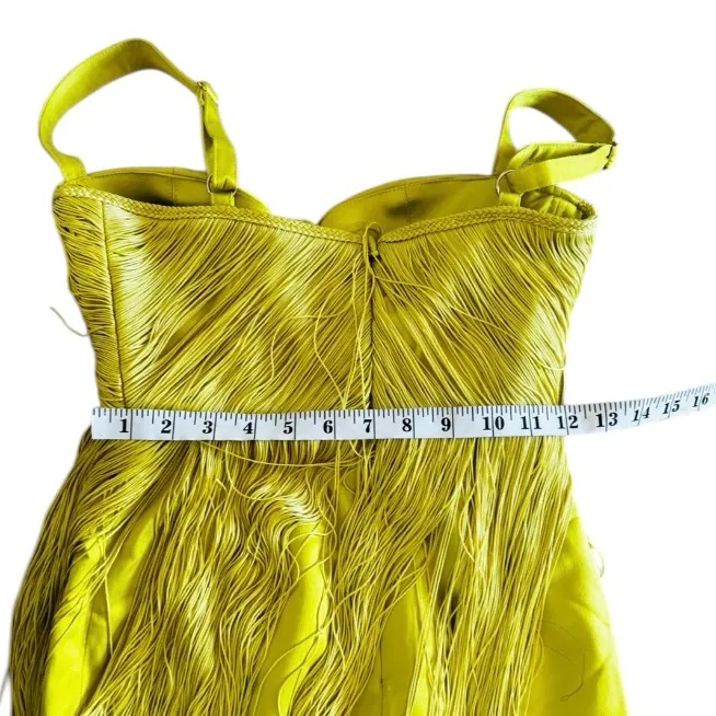 HOUSE OF CB 'Emee' Acid Yellow Satin
Fringe Dress - Image 14