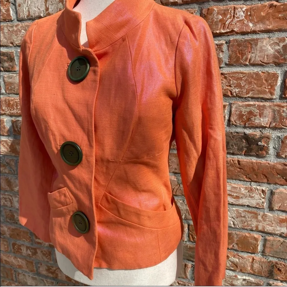 orange linen blend coat with pink sheen / 8 / NEW WITH TAGS - Image 2