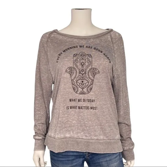 Miken Flow Hamsa Evil Eye Graphic Gray Burnout Pullover Casual Sweatshirt Size M Size M - Image 2