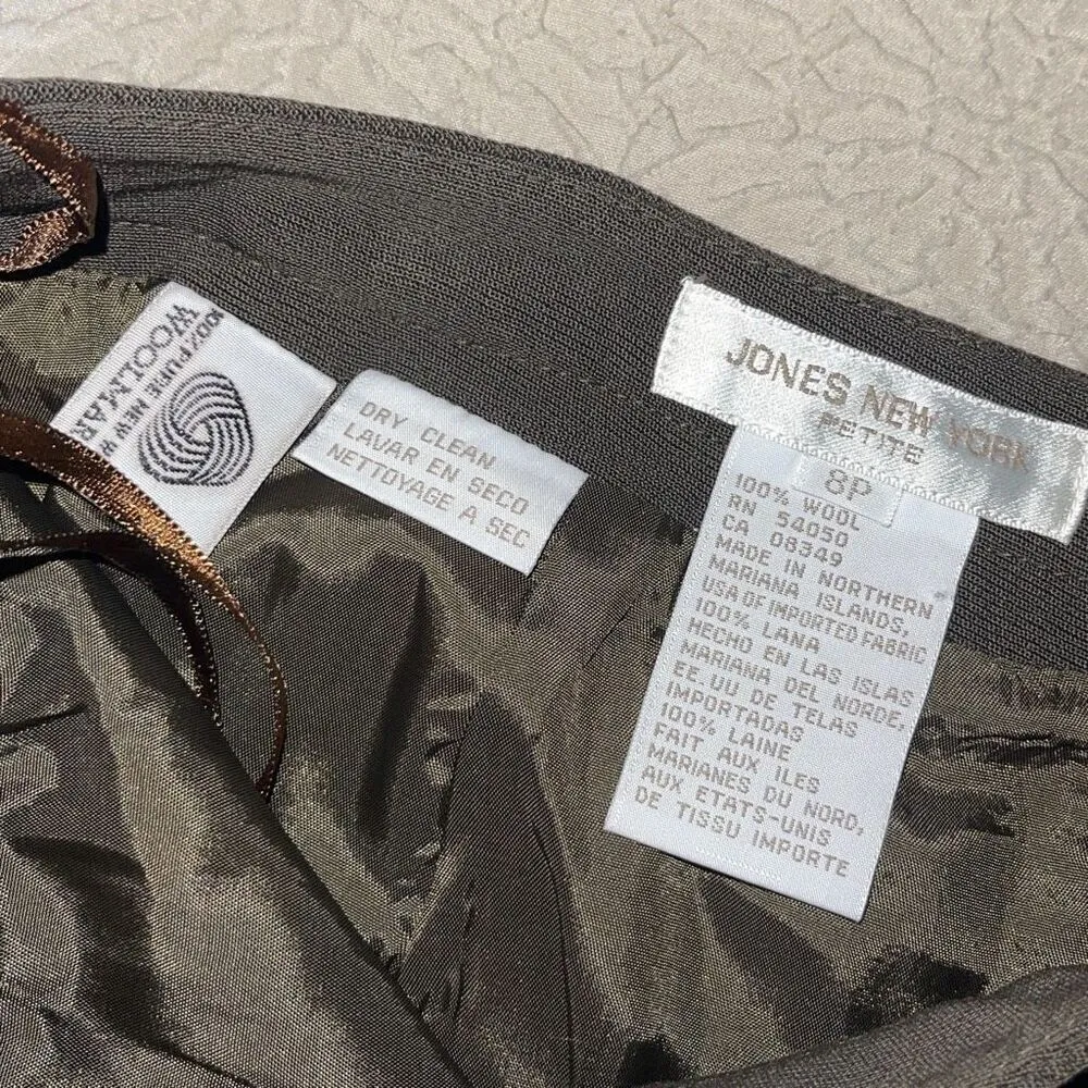 Jones New York Vintage Womens Pure New Wool Back Zip Pencil Skirt Bronze Size 8P - Image 7