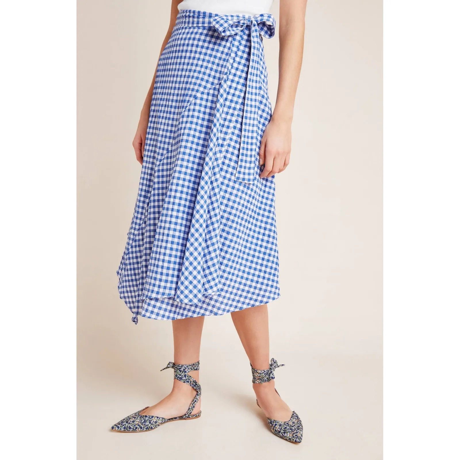 Maeve by Anthropologie Blue Gingham Wrap Midi Skirt Size 2 Tie Waist - Image 2