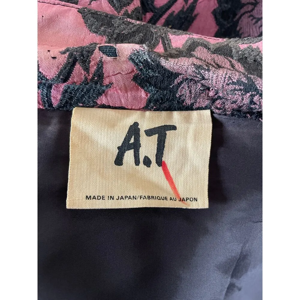 Vintage AT Japan Blazer in Black Floral on Mauve Size Large Pink - Image 5