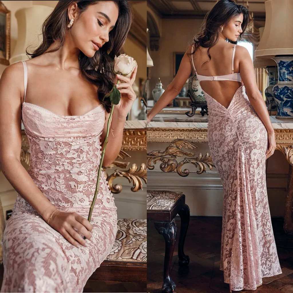 HOUSE OF CB S D-DD ‎  'Azzurra' Rose Pink Lace Godet Gown NWOT size S - Image 2