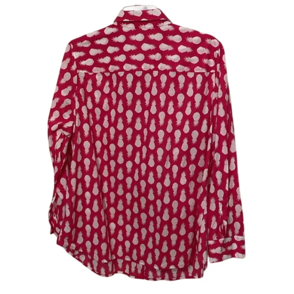 Talbots Pink and White Pineapple Print Button-Up Shirt Top Womens Size 1X - Image 7