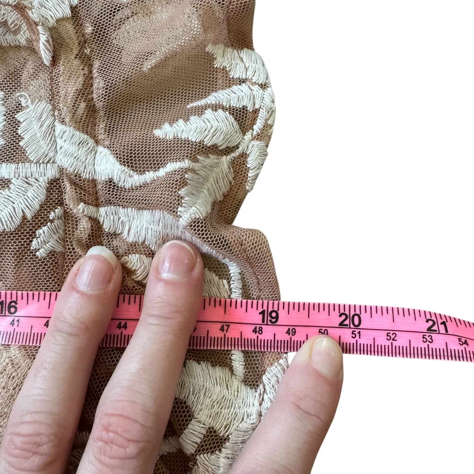 For Love & Lemons Floral Mesh Embroidered Crop Top Beige - Image 10