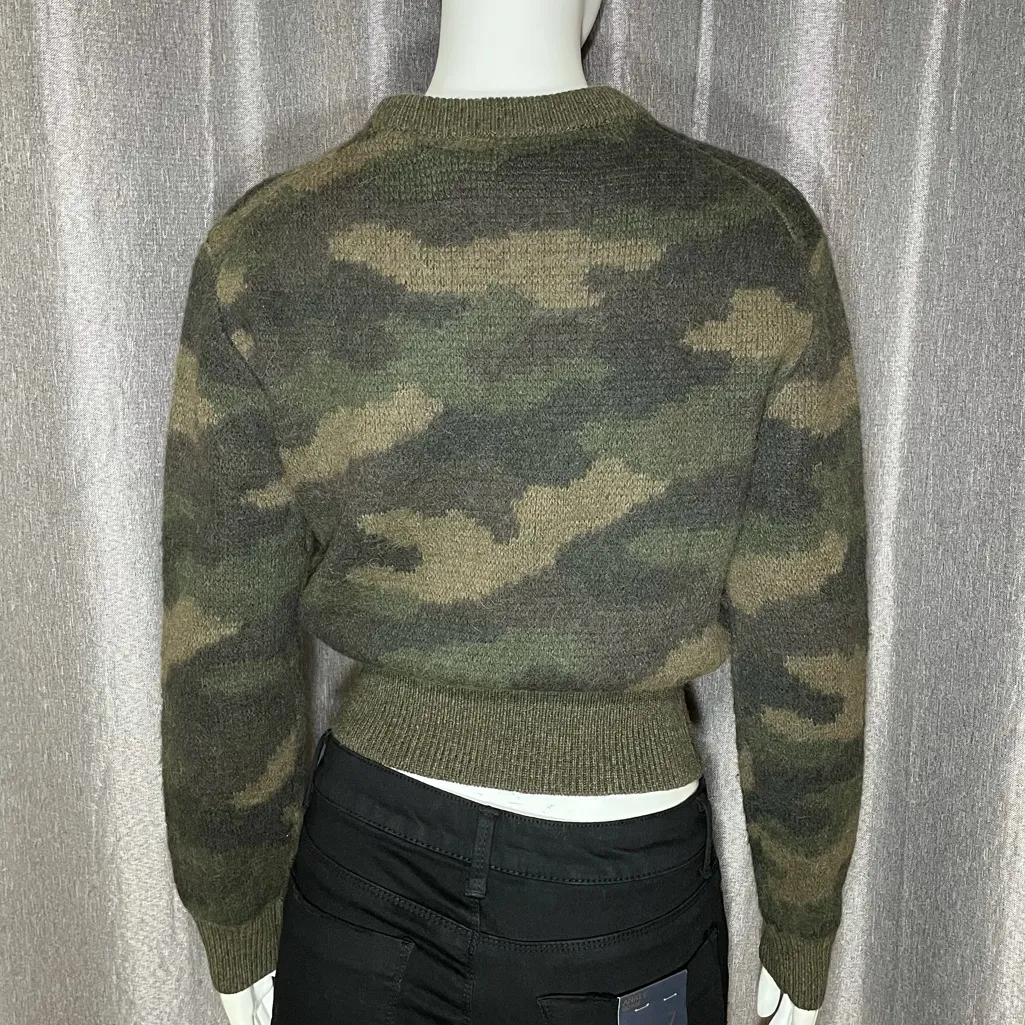 Polo Ralph Lauren Camouflage Print Crew Neck Wool Sweater XS Green - Image 7