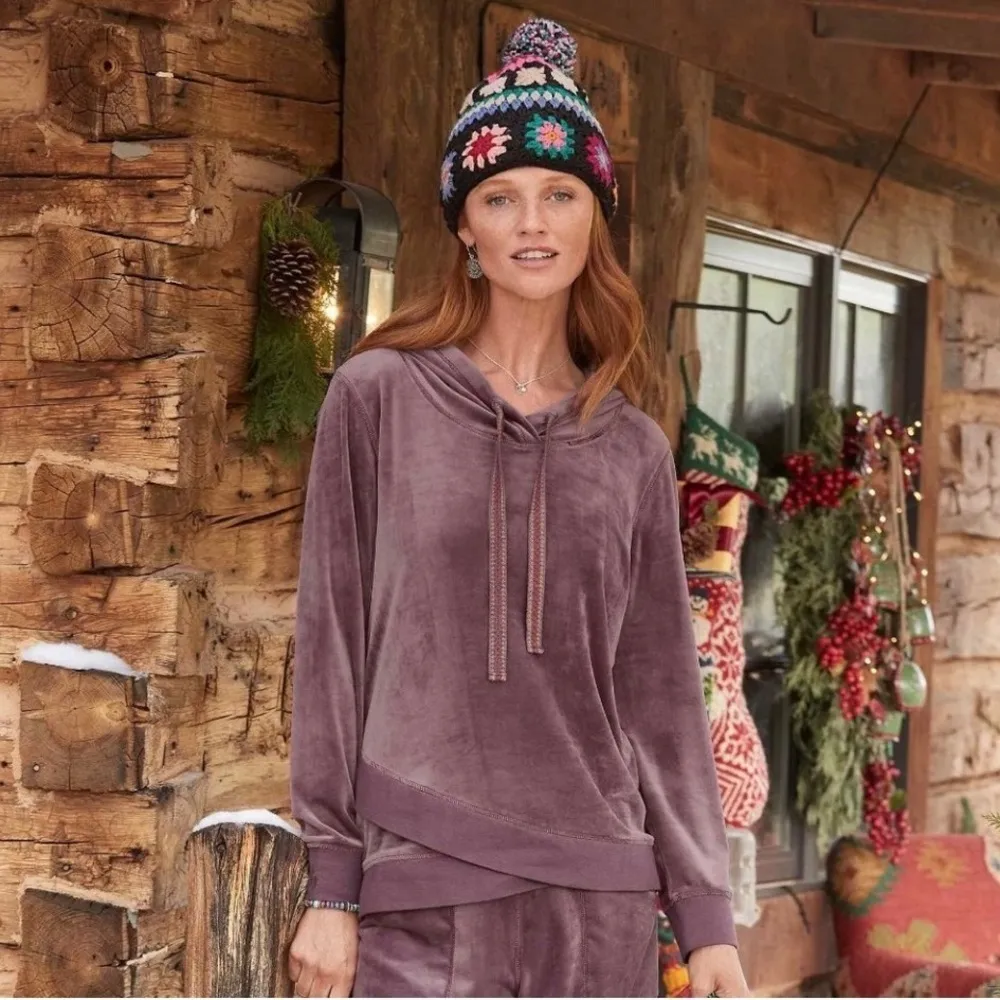 Sundance Aurora Purple  Velour Drawstring Hoodie Size Small - Image 2