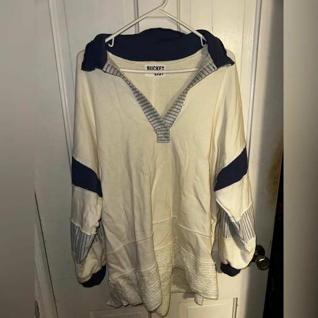 BUCKETLIST Brand French Terry Colorblock Collared Pullover Nautical Blue Size L - Image 6